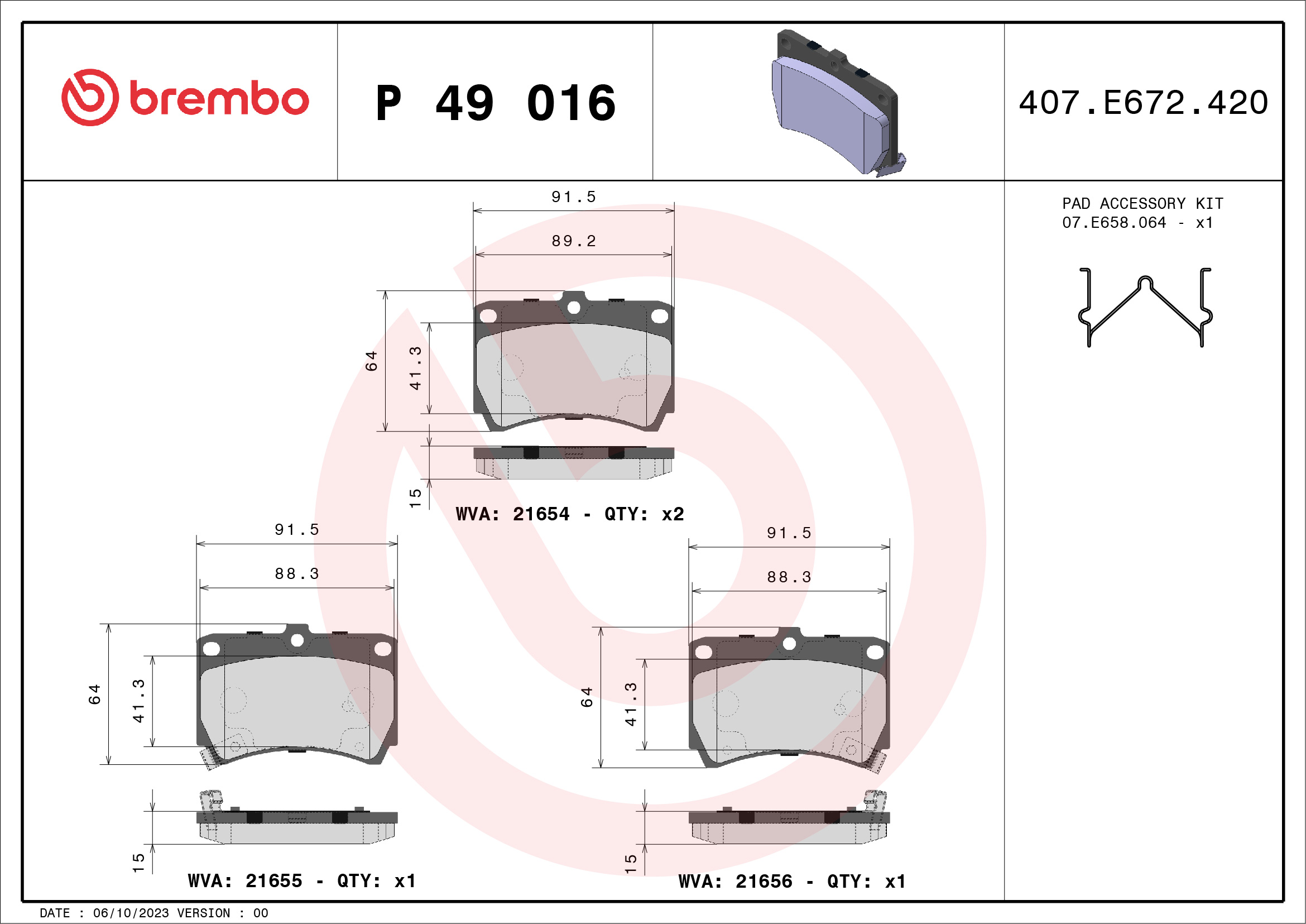 A.B.S. P 49 016 BREMBO Bremsbelagsatz, Scheibenbremse